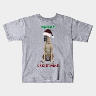 Christmas Great Dane In Santa Hat With Christmas Lights Kids T-Shirt